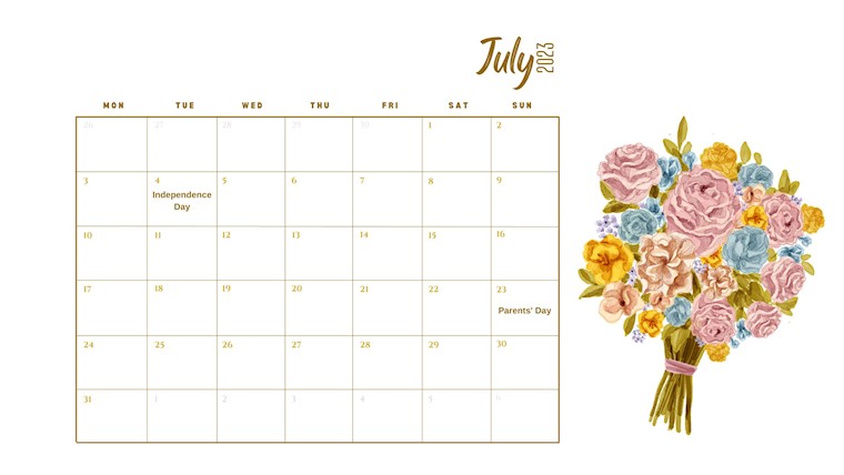 floral minimalist july calendar 2023