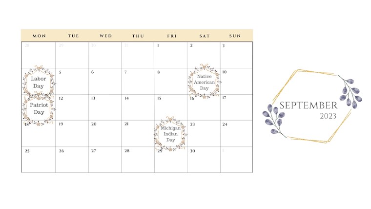 floral september 2023 calendar