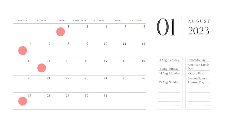 free august 2023 calendar