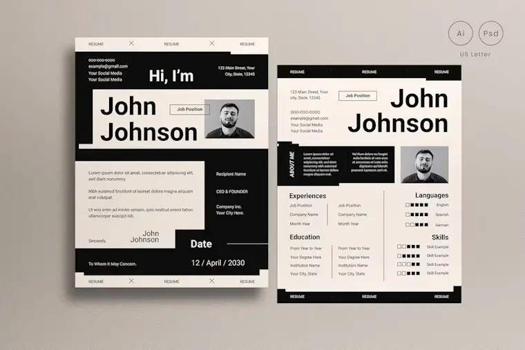 free black mono swiss resume