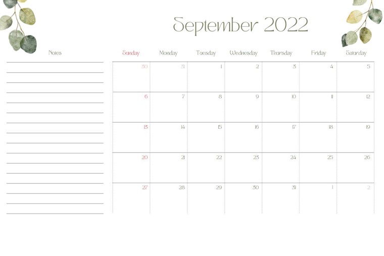 green aesthetic watercolor leaves august 2023 calendar