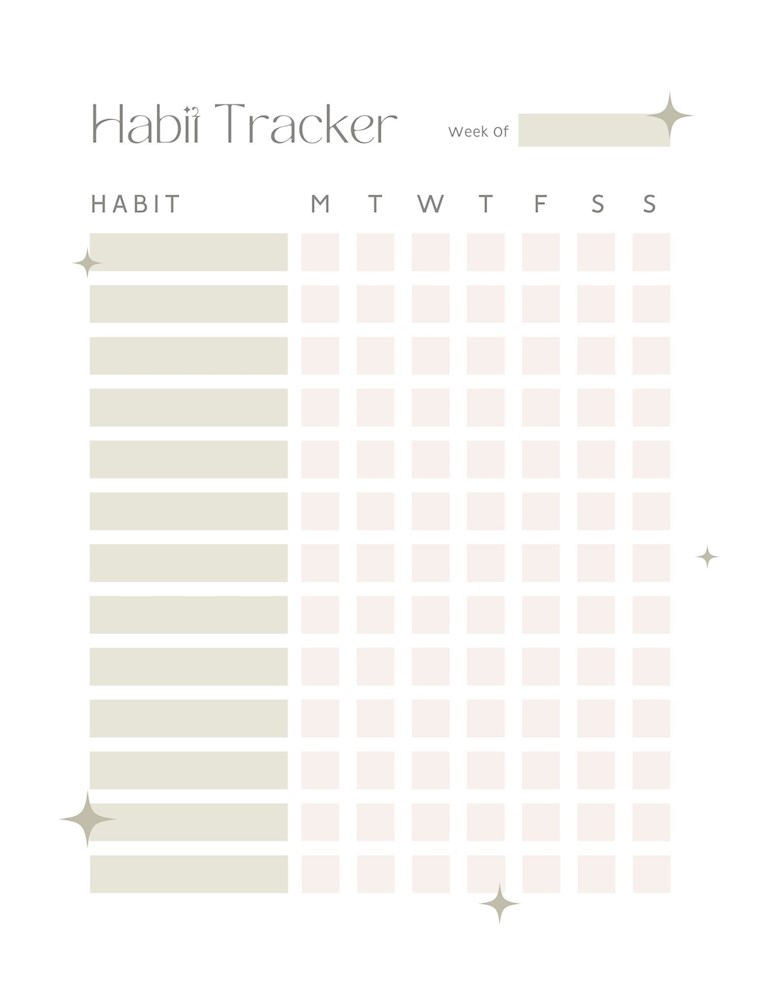 green pink pastel boho daily habit tracker page planner