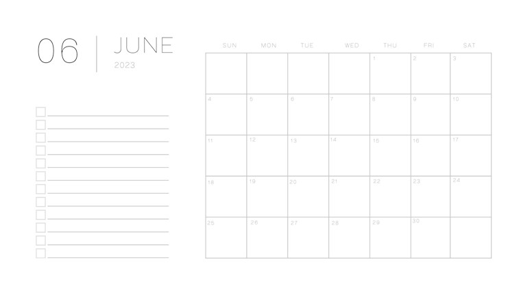 grey minimalist june 2023 calendar