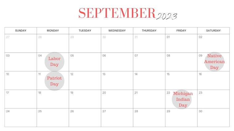 minimal clean september 2023 calendar
