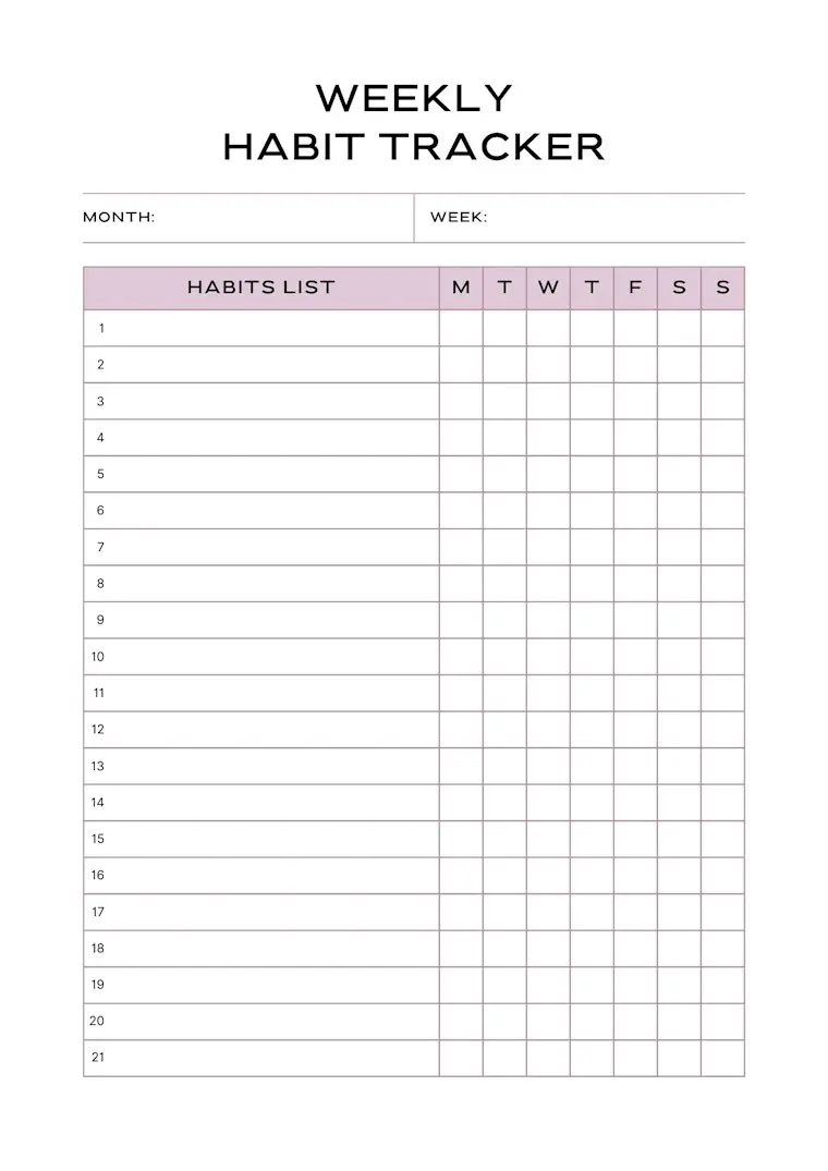 minimal white pink weekly habit tracker planner