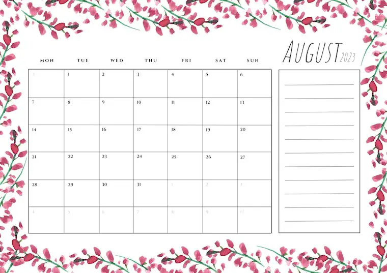 minimalist august calendar 2023