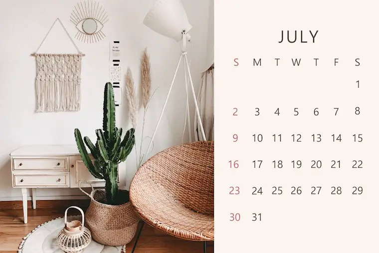 minimalist home decoration july 2023 calendar