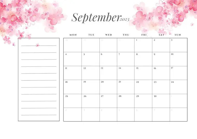 minimalist september calendar 2023