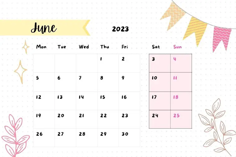minimalist white june 2023 calendar