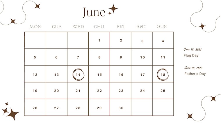modern brown june 2023 calendar