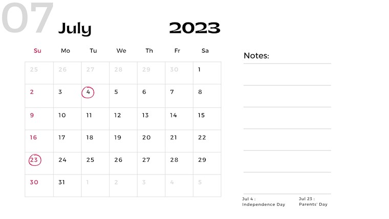 modern simple aesthetic july 2023 calendar