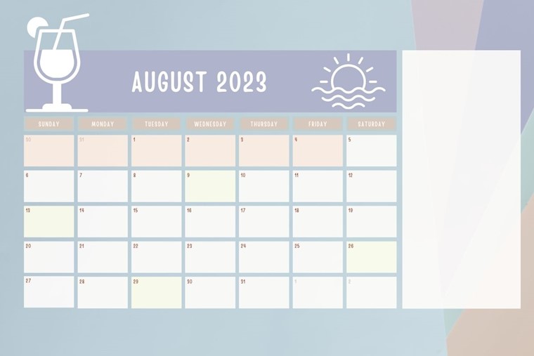pastel colorful cute august 2023 monthly calendar