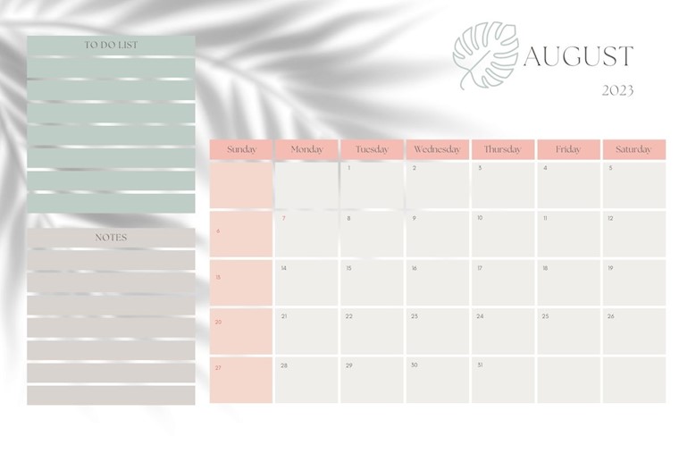 pastel minimalist august 2023 monthly calendar