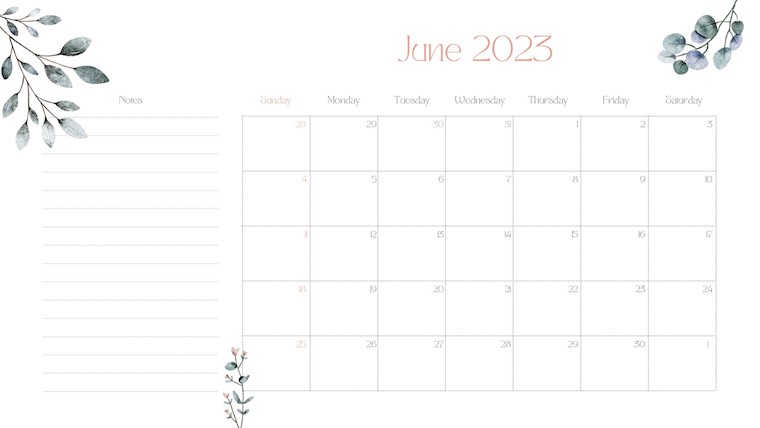 pink and white aesthetic june 2023 calendar
