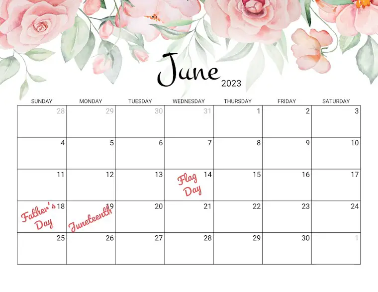 pink free june 2023 calendar