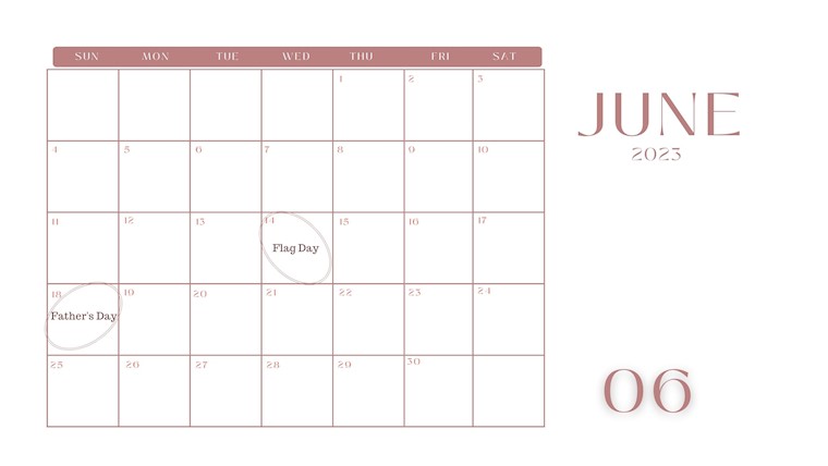 pink minimalist june 2023 calendar