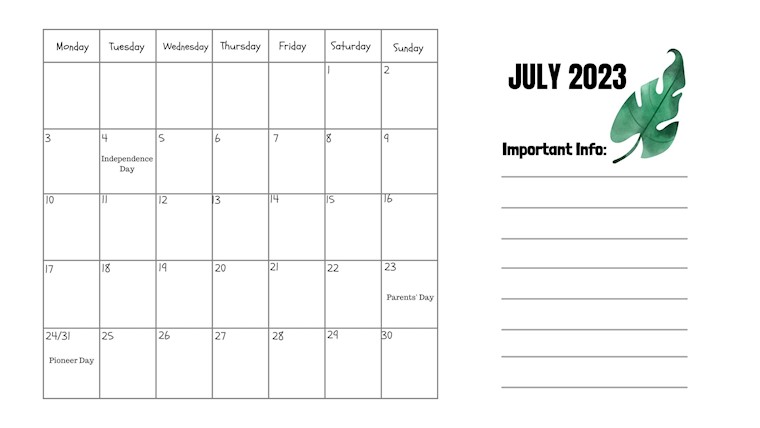printable simple july 2023 calendar