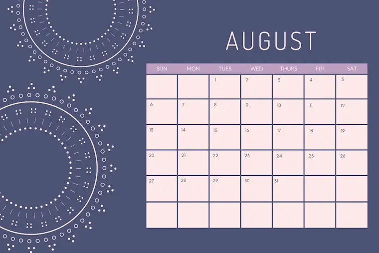 purple cute circles august 2023 calendar