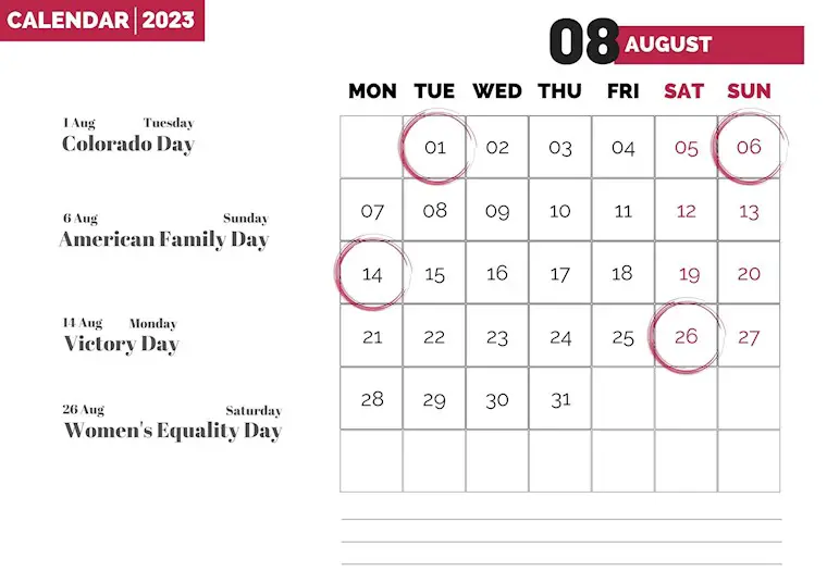 red and black modern 2023 august calendar