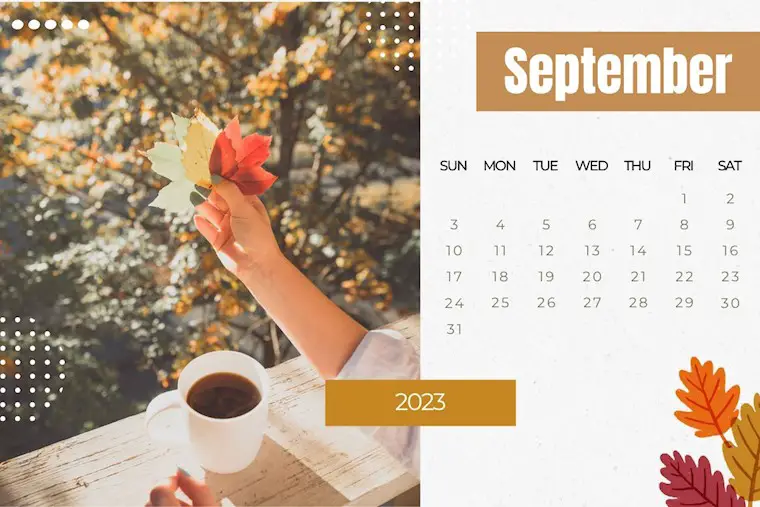 red and yellow leaves september 2023 calendar