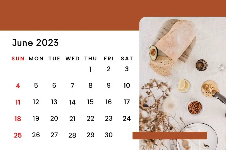 red style food june 2023 calendar