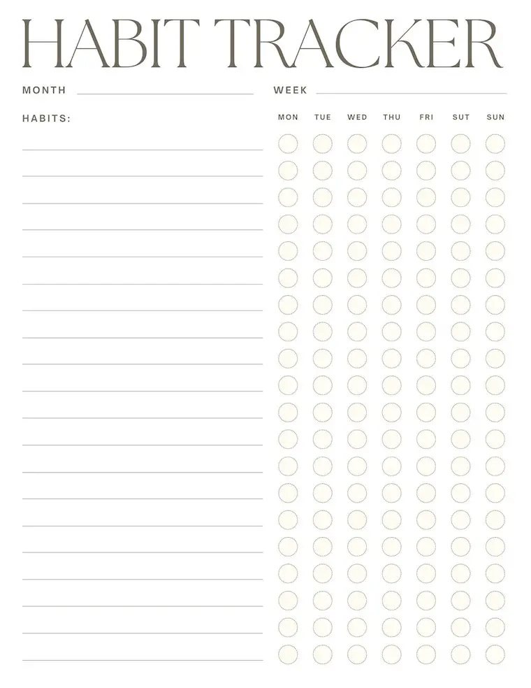 simple and minimal printable habit tracker planner