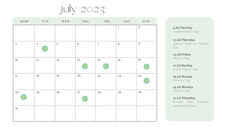 simple minimalistic wall july calendar 2023