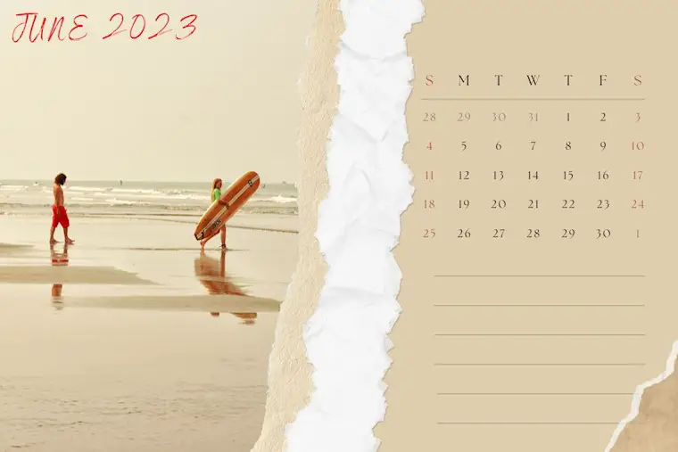 simple photo beach june 2023 calendar