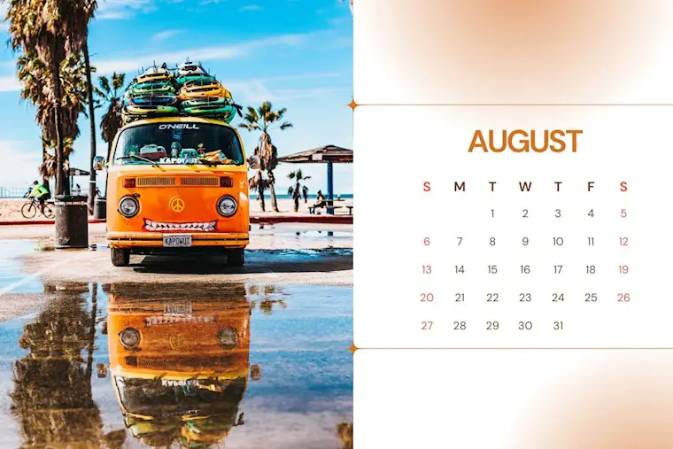 summer vibe cute bus august 2023 calendar