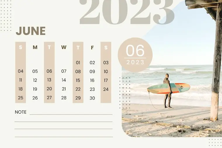 surfing photo minimalist june 2023 calendar