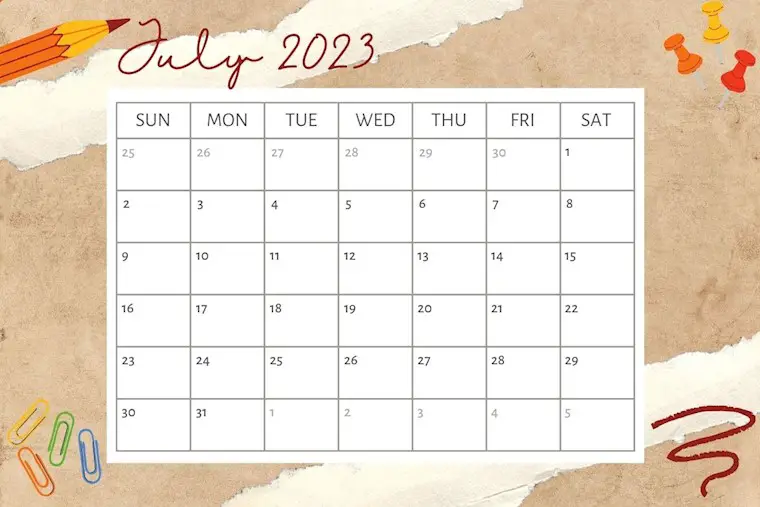 torn paper school style july 2023 calendar