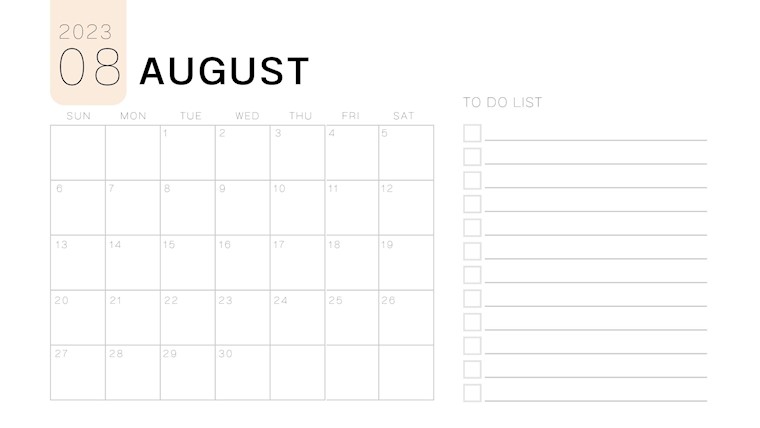 white and black minimalist august 2023 calendar
