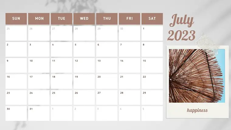 white classic minimalist july 2023 calendar