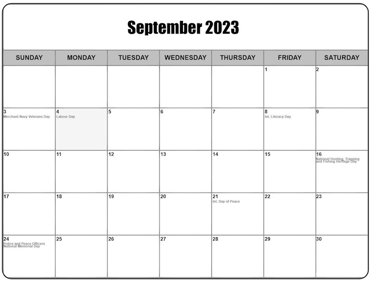 white elegant september 2023 calendar