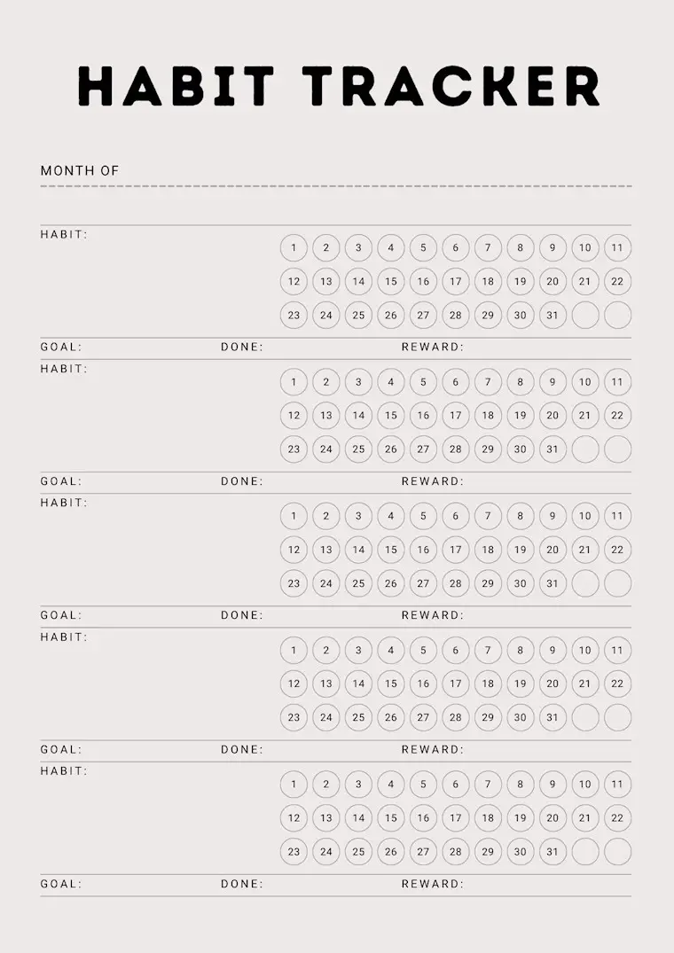 white habit tracker