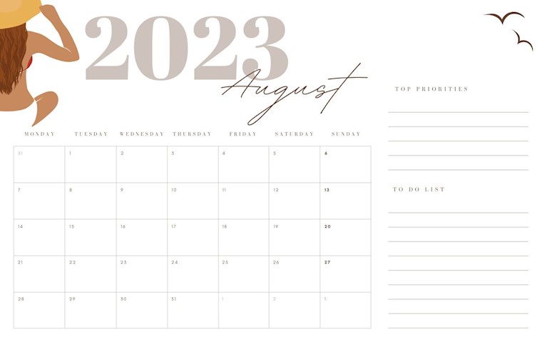 white minimalist elegant august 2023 monthly calendar