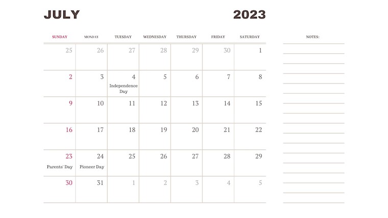 white minimalist july 2023 calendar