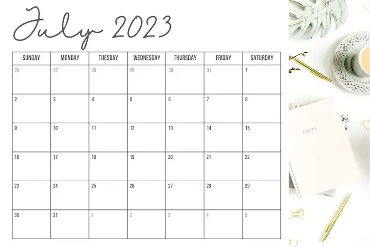 white simple elegant july 2023 calendar