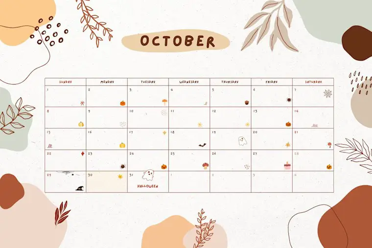 beige brown modern cute october 2023 calendar