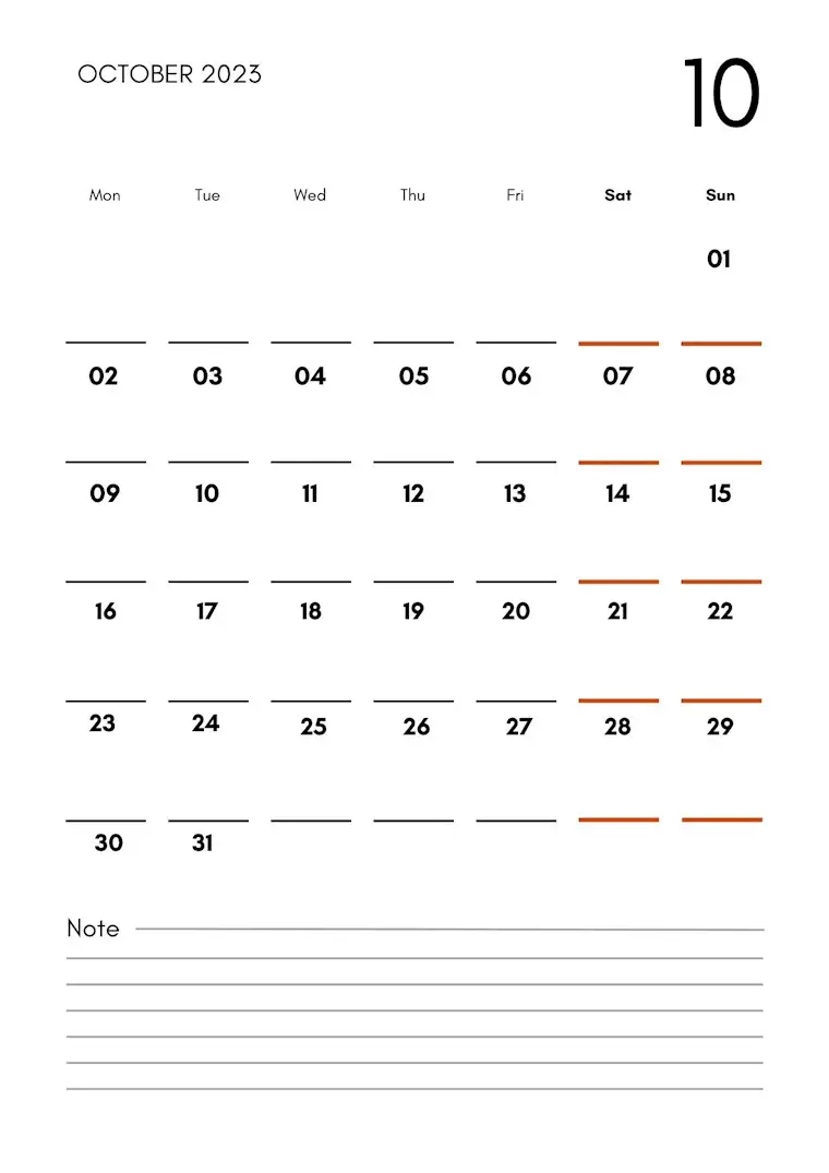 blank simple october 2023 calendar