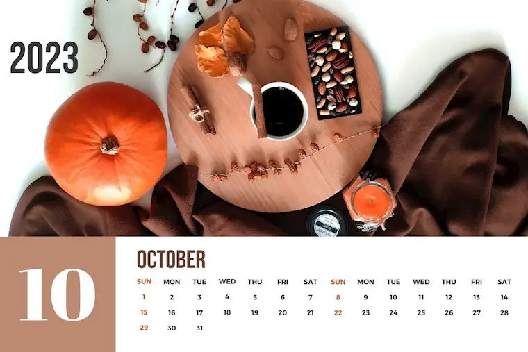 brown and white october 2023 calendar