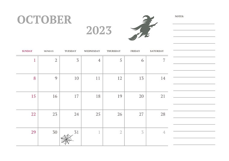 clean holidays october calendar 2023