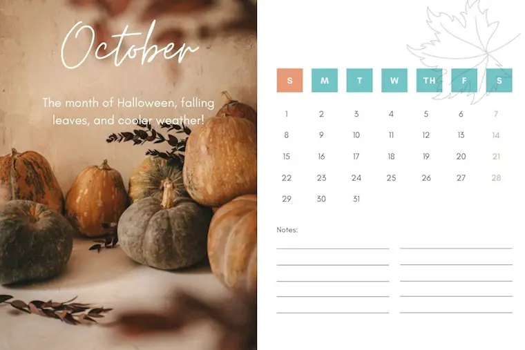 clean minimalist october 2023 calendar
