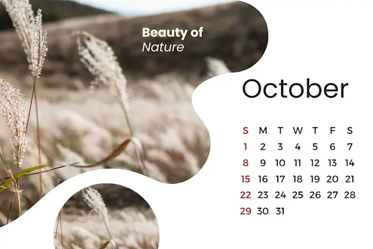cream nature october 2023 calendar