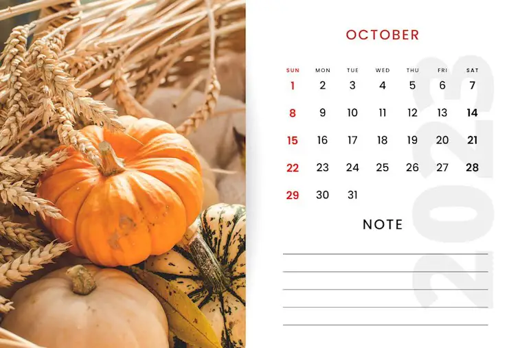 cute autumn photo october 2023 calendar