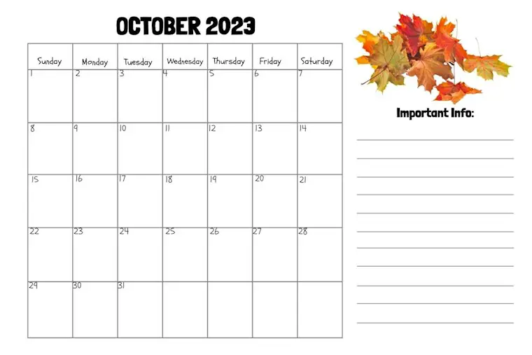 cute minimalist october 2023 calendar