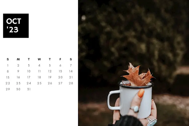 cute minimalist photo october 2023 calendar