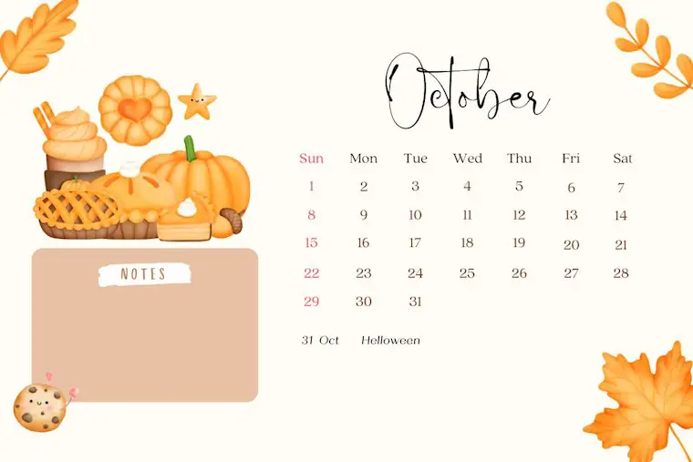 cute pastel october 2023 calendar