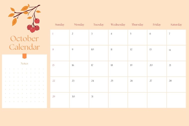 elegant aesthetic october 2023 calendar