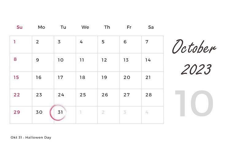 free october calendar 2023